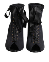Dolce & Gabbana Black Stiletto Heels Lace Up Boots Shoes
